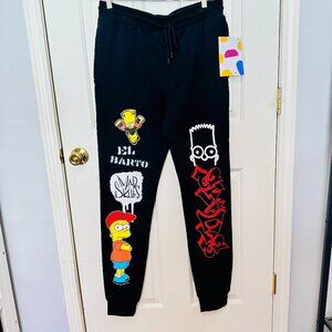 THE SIMPSONS BART BLACK FLEECE JOGGERS SWEATPANTS TRACK PANTS LARGE